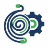 A logo featuring a blue and green spiral resembling a cable with connectors, next to a blue gear with a green center, suggesting technology and engineering integration.